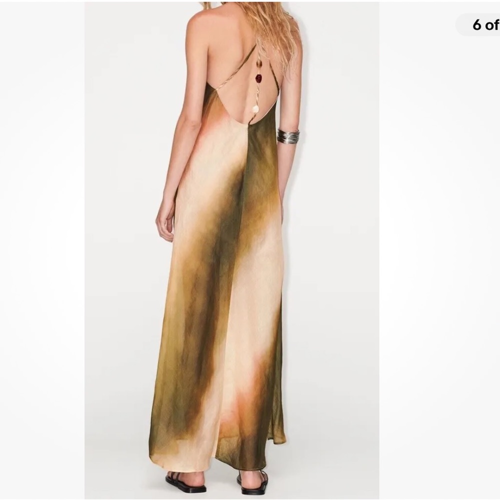 ZARA WOMEN BLOGGERS FAVORITE HALTER OPEN BACK THIN STRAPS TIE DIE DRESS - Picture 5 of 7